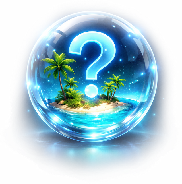 FAQ illustration - tropical island with question mark